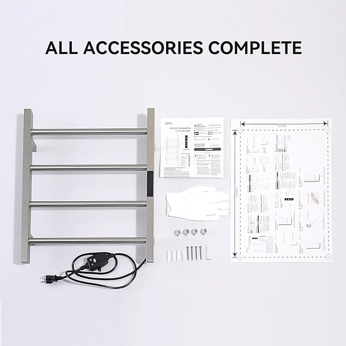 Heated Towel Racks for Bathroom, Hot Towel Warmer 4 Bars with 24hr Timer Stainless Steel Wall Mounted Electric Towel Warmers for Bathroom (Nickel, 4-Bar)