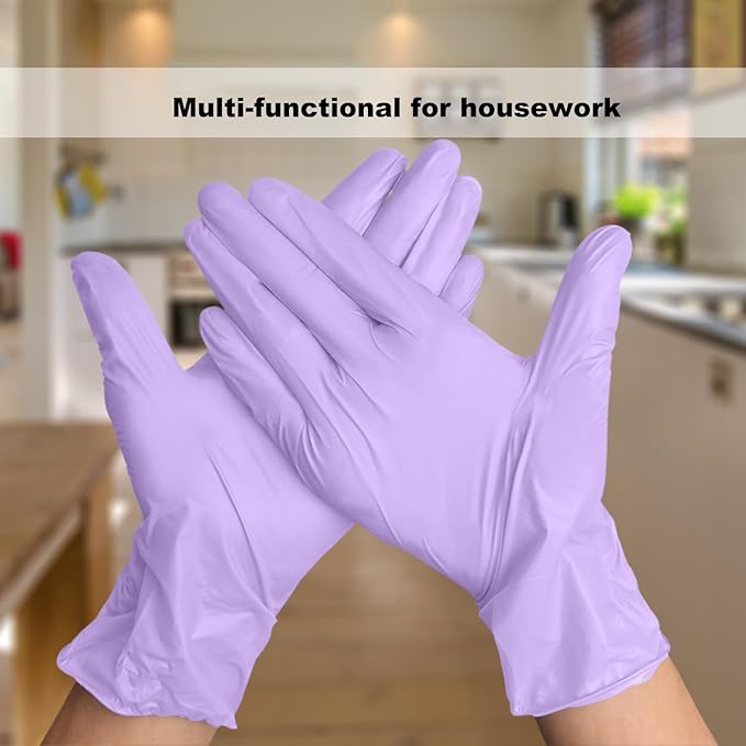 Disposable Gloves Small, Nitrile and Vinyl Blend Material Gloves, Latex Free 4 Mil 100 Pc Food Grade Glove for Cleaning, Food Prep, Hair Dye, Tattoo, Purple