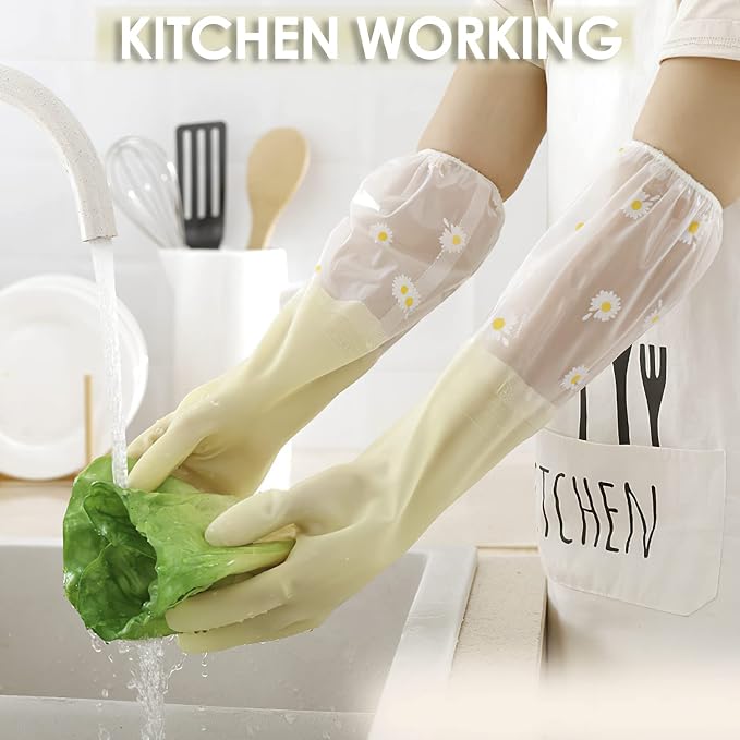 KAQ Dishwashing Cleaning Gloves 6 Pairs - Reusable Rubber Gloves Non-Slip Laundry Kitchen Gardening Household Gloves