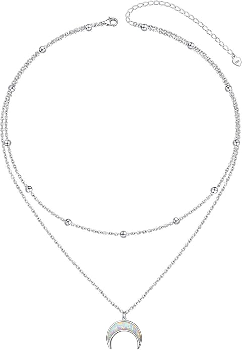 FLYOW Layered Choker Necklace S925 Sterling Silver Star Full Moon Daisy Flower Pendant Disc Jewelry Adjustable Clavicle Necklaces for Women Girls Birthday Gifts