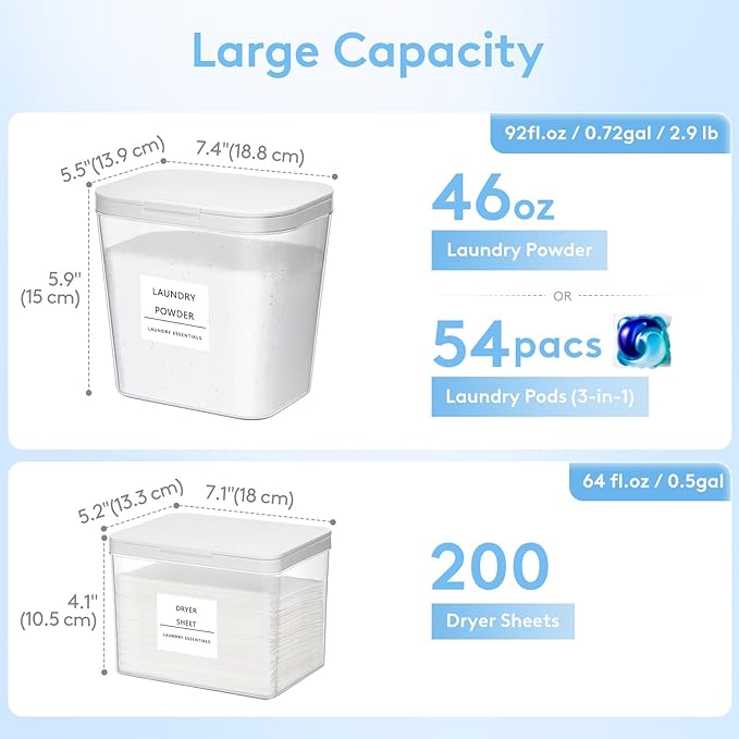Lifewit Laundry Pods Container with Pop-up Lid, Coffee Pod K Cup Storage, Laundry Room Organization, Dryer Sheet Holder for Washing Powder Detergent, 2700 +2000ml/0.72+0.5gal, 4PCS