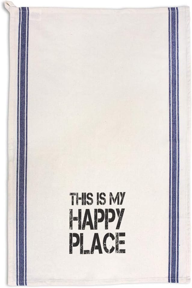 Custom Decor Kitchen Towels This is My Happy Place Inspiration & Motivation Happiness Cleaning Supplies Dish Towels Blue Stripe Design Only