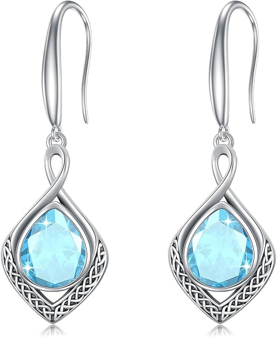 PELOVNY Celtic Knot Filigree Earrings for Women 925 Sterling Silver Moss Agate/Birthstone Infinity Earrings Birthday Christmas Jewelry Gifts for Mom Daughter Wife Sister