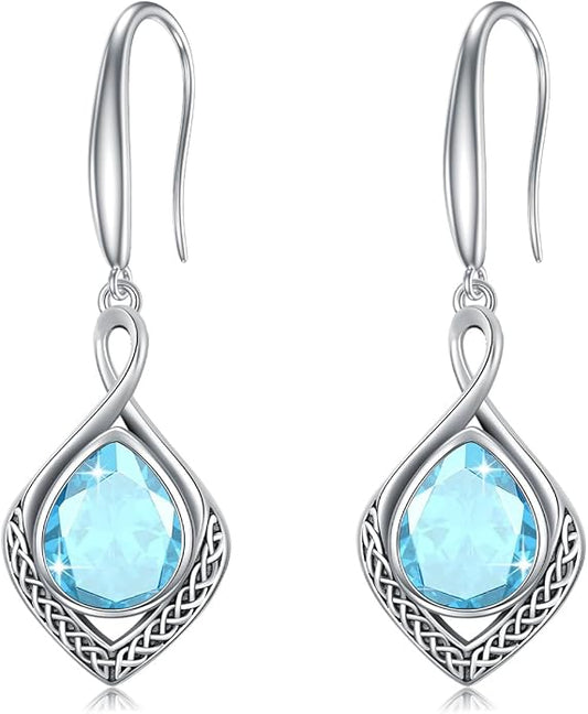 PELOVNY Celtic Knot Filigree Earrings for Women 925 Sterling Silver Moss Agate/Birthstone Infinity Earrings Birthday Christmas Jewelry Gifts for Mom Daughter Wife Sister