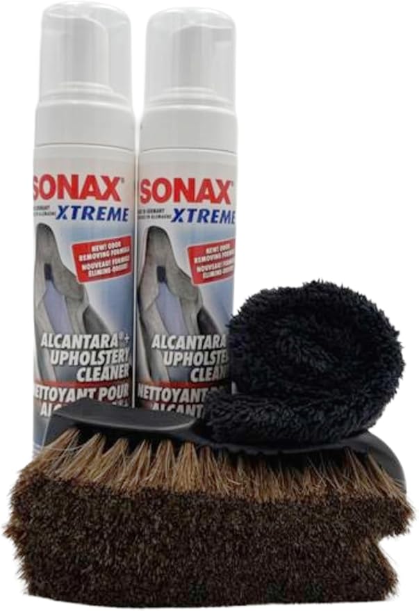 Autogeek SONAX Alcantara & Upholstery Cleaner Bundle | Removes Stains & Restores Color on Delicate Surfaces | Includes 2 x 250ml Bottles, Horse Hair Brush & Edgeless Towel | SON-206141-BUN