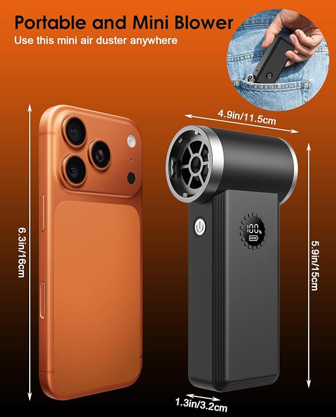 Superpower Electric Air Duster-180000RPM Brushless Cordless Air Duster, 8000mAH, 45W Fast Charge, 4-Speeds. Durable Mini Dust Blower for Computer, Keyboard, Outdoor, House and Car Cleaning
