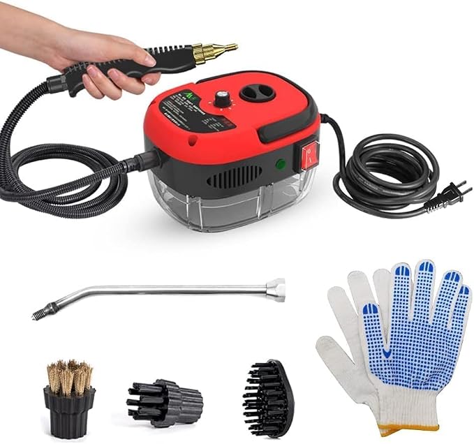Decdeal Handheld Steam Cleaner Pressurized with Brush Heads and Gloves | High Temperature Pressurized Cleaning Machine for Car Floors Kitchen Furniture Bathroom Windows