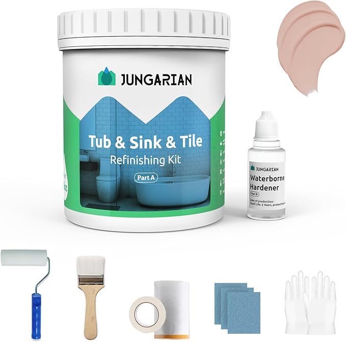 Tub and Tile Refinishing Kit 17.5oz with Tools, Low Odor DIY Bathroom Paint Sink Tub Countertop Tile Shower Paint for Bathroom Kitchen Porcelain Fiberglass, Semi-Gloss Bella Pink