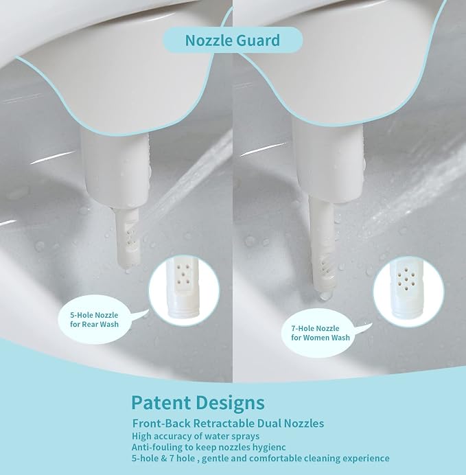 bidet, Hot and Cold Water Non-electric Bidet Attachment for Toilet, Self Cleaning and Dual Nozzle for Women and Rear Wash, Push Button Switch for Easy Using (White）
