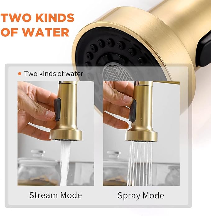 Kitchen Faucets with Pull Down Sprayer 304 Stainless Steel Industrial Single Handle One Hole Faucet for Farmhouse Camper Laundry Utility Rv Wet Bar Sinks Gold 9009K