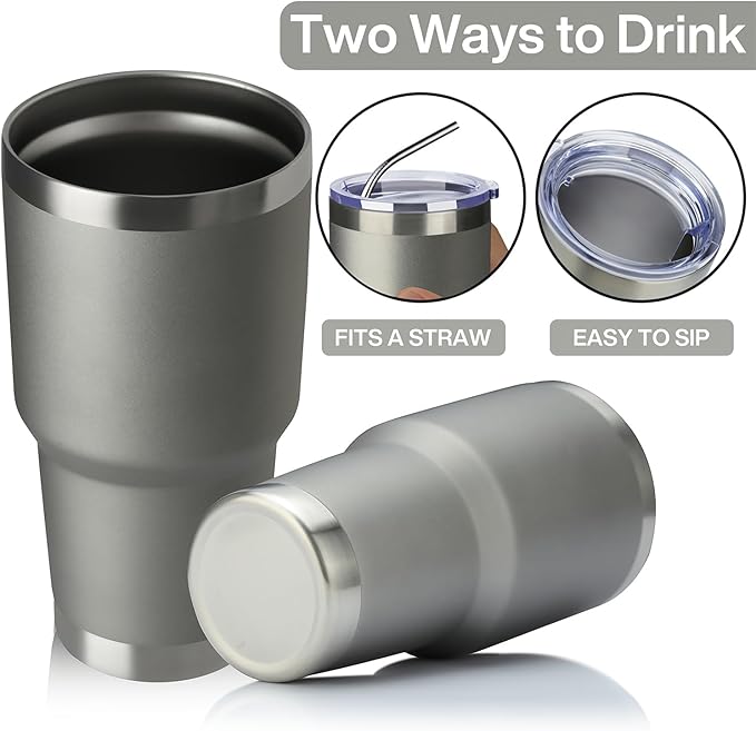 MEWAY 30oz Insulated Tumbler With Lids and Straws,Stainless Steel Double Vacuum Coffee Tumbler Cup, Brush, Durable Powder Coated Coffee Cup for Cold & Hot Drinks(Cold Grey,8 PACK)