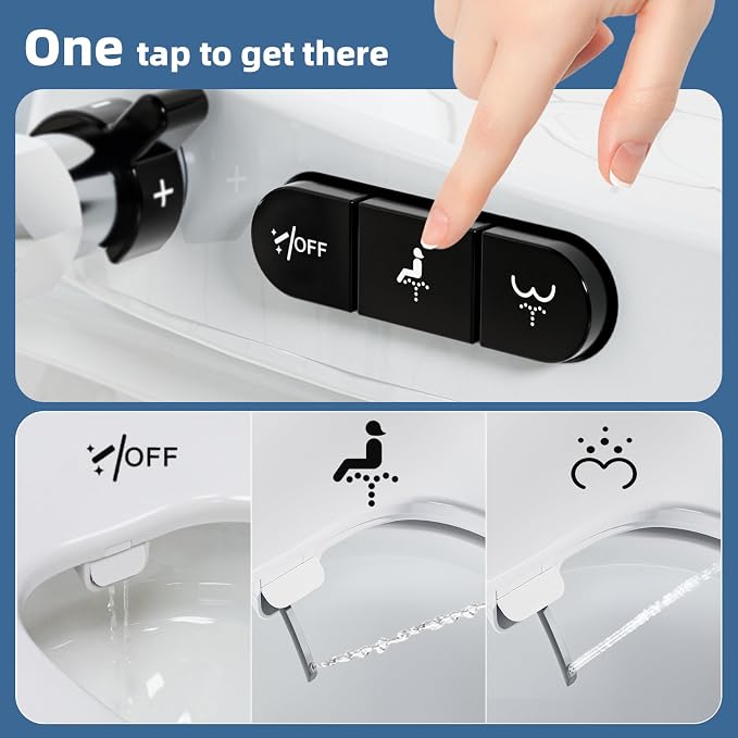 Clirass Bidet Toilet Seat, Knob-Adjustable Water Pressure, Buttons for Switching Between Bidet, Feminine Wash, and Self-Cleaning Modes, Dual Nozzle System, Quick Installation, Fits Elongated Toilets