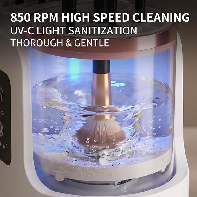 3-in-1 Electric Makeup Brush Cleaner and Dryer, Automatic Brush Washer with Air Drying Fan, USB Powered, Fast Cleaning Machine for Foundation, Powder & Eye Brushes (Single-Ended)