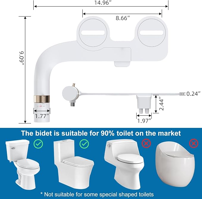 GarveeHome Ultra-Slim Bidet Attachment, Non-Electric Toilet Bidet with Dual Self-Cleaning Nozzles, Adjustable Water Pressure for Frontal and Rear Wash, Easy Installation, Rose Gold
