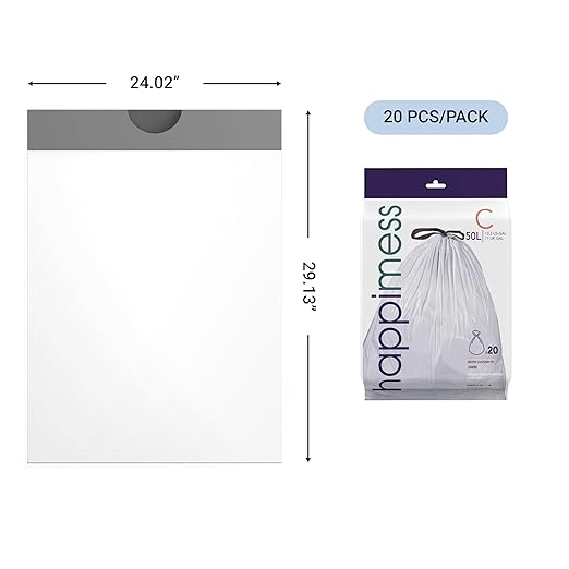 happimess 13.2 Gallon (50L) Drawstring Trash Bags, Unscented, White, Heavy Duty LDPE Liners for Kitchen and Household, Custom Fit 40 Count (2 Packs of 20 Liners) HPM3000C-W-2SET