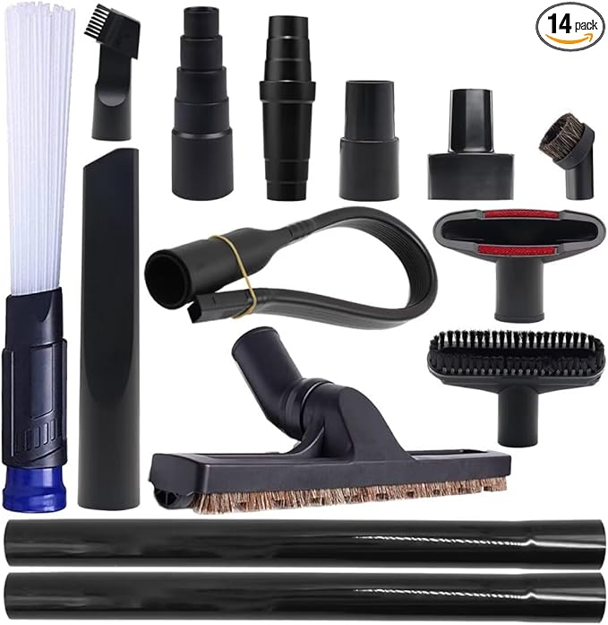 14 Pcs Universal Vacuum Attachments for Shop Vac Accessories, 1 1/4" to 2 1/2" Hose Adapter, 1" to 1 7/8" Vacuum Cleaning Kit Vacuum Extension Wands Accessories