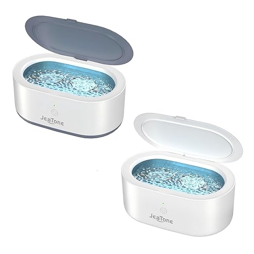 JeaTone Ultrasonic Jewelry Cleaner Machine (Gray & White, 2-Pack), SUS304 Stainless Steel 20oz Tank, 46KHz Ultrasonic Cleaner for Jewelry, Eyeglasses, Rings, Retainer & More