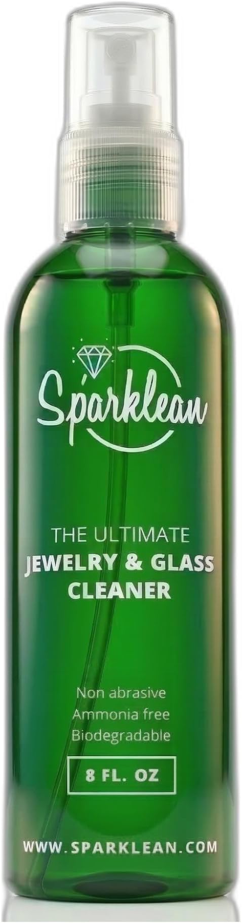 SPARKLEAN Jewelry Cleaner Spray 8oz · Everyday Home + Ultrasonic-Compatible · Safe on Gold, Silver, Diamond, Pearl · Anti-Fog Eyeglass + Lens Spray · Ammonia-Free pH-Balanced · Made in USA Since 2000