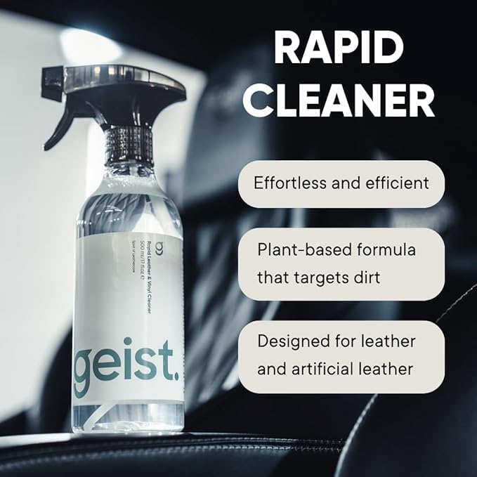 Geist. Rapid Leather & Vinyl Cleaner | For car interiors, sofas, furniture, bags, shoes and more | Plant & Algae based detergents | 100% soap & solvent free | 500 ml / 16.75 fl.oz