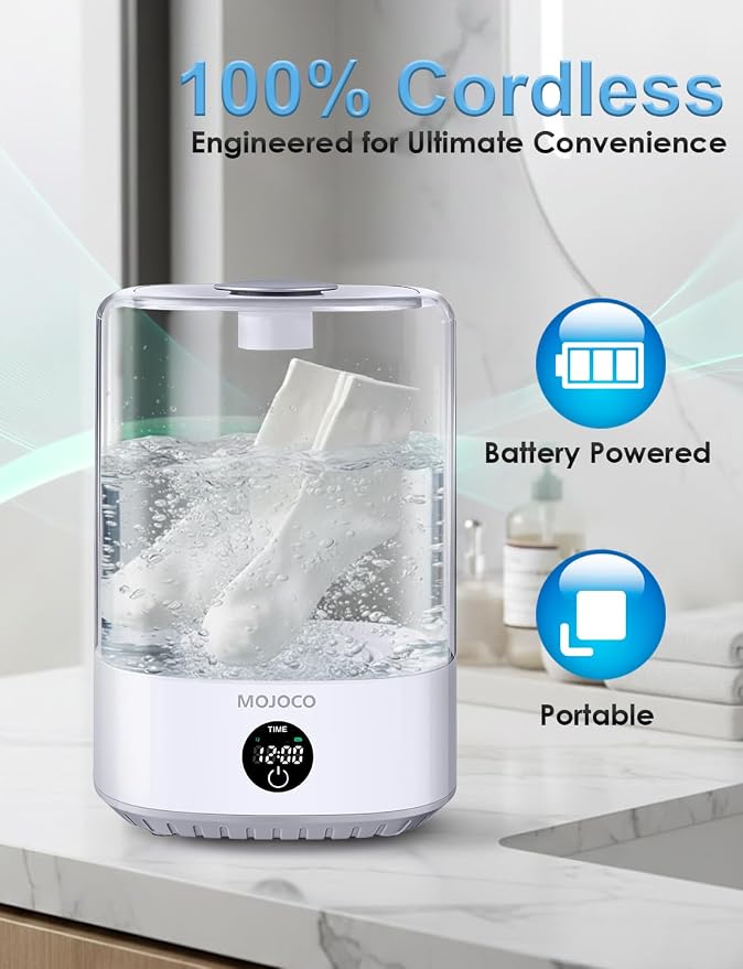 MOJOCO Mini Washing Machine - 4L Small Portable Washing Machine with 3 Wash Modes for Underwear, Socks & Baby Clothes - Rechargeable Countertop Mini Washer for Dorms, Hotels, Travel & Camping