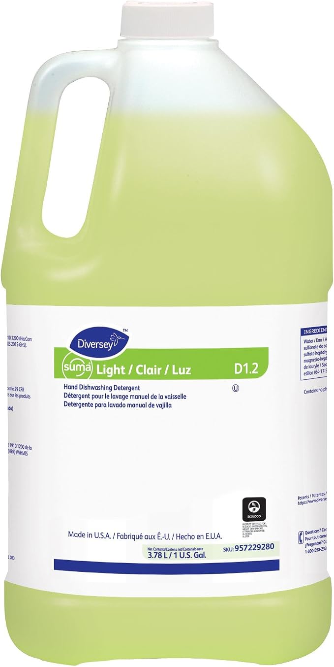 Diversey 957229280 SUMA Light Hand Dishwashing Detergent, Dish Soap Cuts Grease with Citrus Scent, Concentrate, 1-Gallon