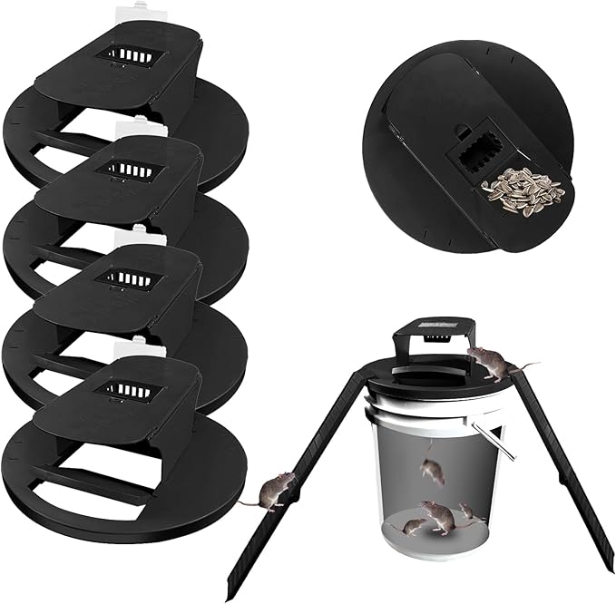 Mouse Traps Indoor for Home, 4 Pack Mouse Trap Bucket Lid with Upgraded Clear Box, 2 Ramps & Auto Reset, Efficient Humane Rat Trap for Indoor & Outdoor Use, Compatible with 5-Gallon Buckets