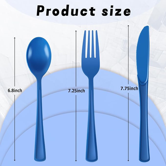 Plastic Silverware 150 PCS Disposable Silverware Heavy Duty Utensil Sets 50 Of Each Forks Knives & Spoons Disposable Cutlery Set For Easter,Birthday,Baby Shower,Garden Party,Wedding(150,Blue)