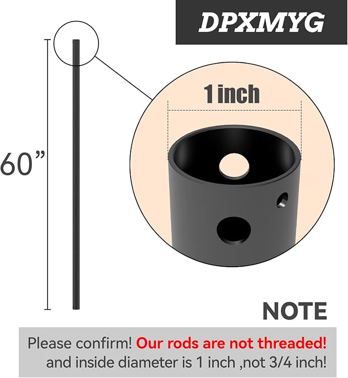 60 inch Ceiling Fan Downrod, 5 FT Black Downrod for Ceiling Fan, 1 inch Outside Diameter, Boom Suitable for a Wide Range of Fans (Black, Not Threaded)