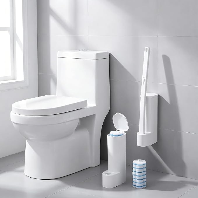 2 Pack Disposable Toilet Bowl Brush and Holder, Toilet Cleaning System-2 Toilet Bowl Wand, 2 Storage Caddy&96 Toilet Brush Refills Wall-Mount Toilet Brush for Effective Deep Scrub Toilet