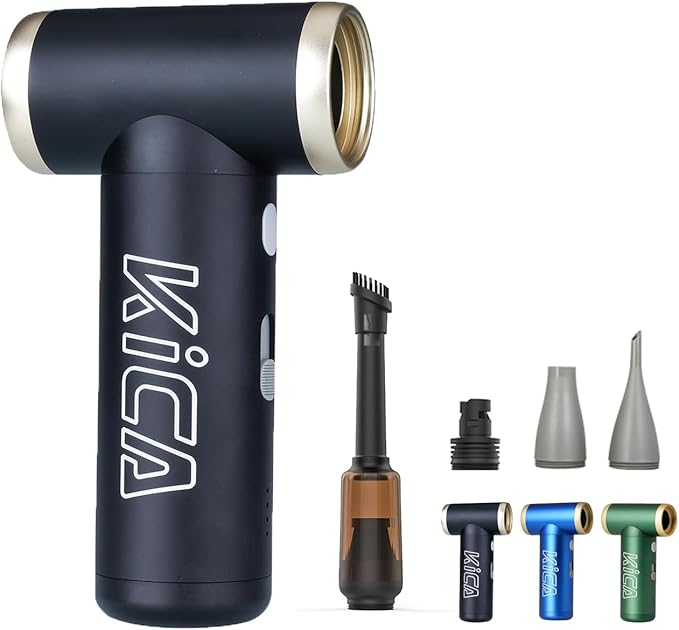 KiCA JetFan 2S Combo Compressed AirCan Substitute,117000RPM Air Duster Electric Blower for ComputerKeyboard Cleaning,Hair Drying,Camping,Outdoors,Car,Barbershop,Handmade,Rechargable,Metal Body,Black