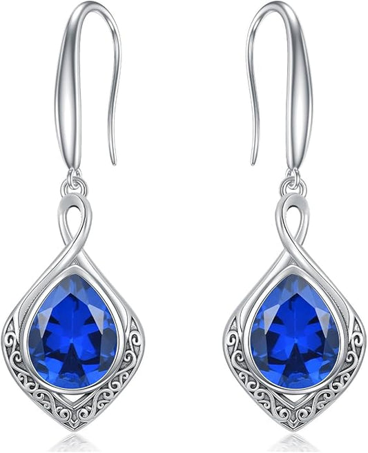 PELOVNY Celtic Knot Filigree Earrings for Women 925 Sterling Silver Moss Agate/Birthstone Infinity Earrings Birthday Christmas Jewelry Gifts for Mom Daughter Wife Sister