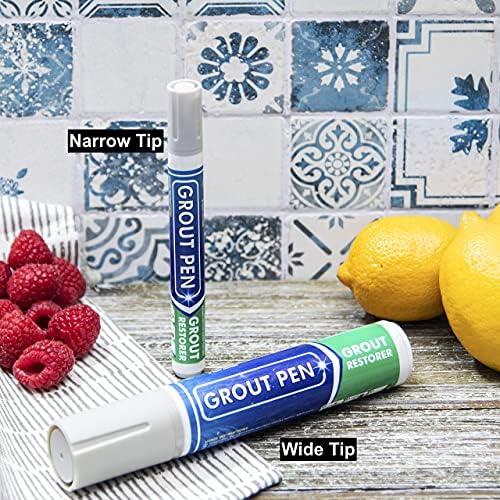 Grout Pen Tile Paint Marker: Waterproof Grout Colorant and Sealer to Renew, Repair, and Refresh Tile Grout - Cleaner Coating Stain Pens - 2 Pack, 5mm Narrow and 15mm Wide Tip Pen - Light Grey