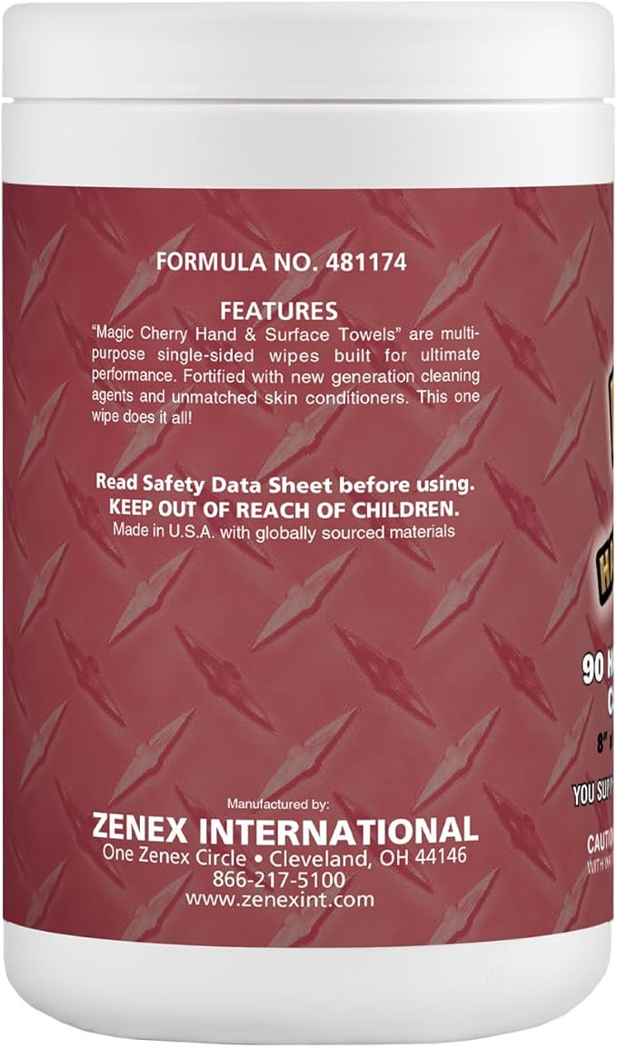 Magic Cherry Scented Heavy Duty Cleaning Wipes - Single Sided Hand & Surface Shop Towels | Professional-grade Cleaning | Waterless | Cleans Grease, Oil, Dirt, & more (6 Pack | 540 Sheets Total)