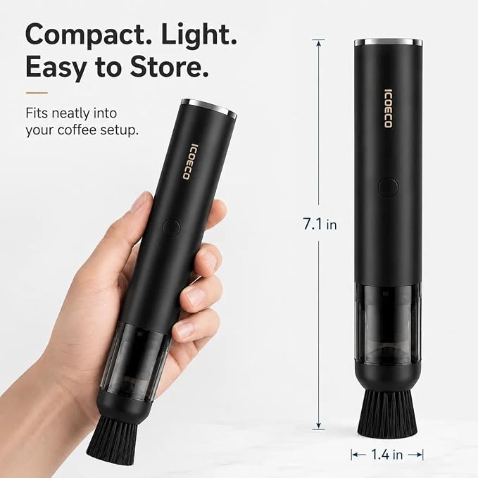 Coffee Grinder Vacuum Cleaner, Rechargeable Mini Vacuum for Coffee Grounds, Espresso Machine & Barista Station Cleaning Tool with 4 Attachments, Portable Desktop Cleaner for Home Baristas