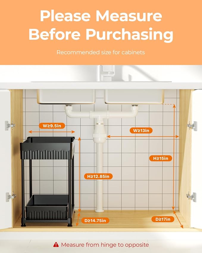 Sevenblue 3 Pack Under Sink Organizers,2-Tier Multi-Use Kitchen and Bathroom Organizers and Storage with Sliding Drawers,Bathroom Cabinet Organizer (Black, 12.8 Inch)