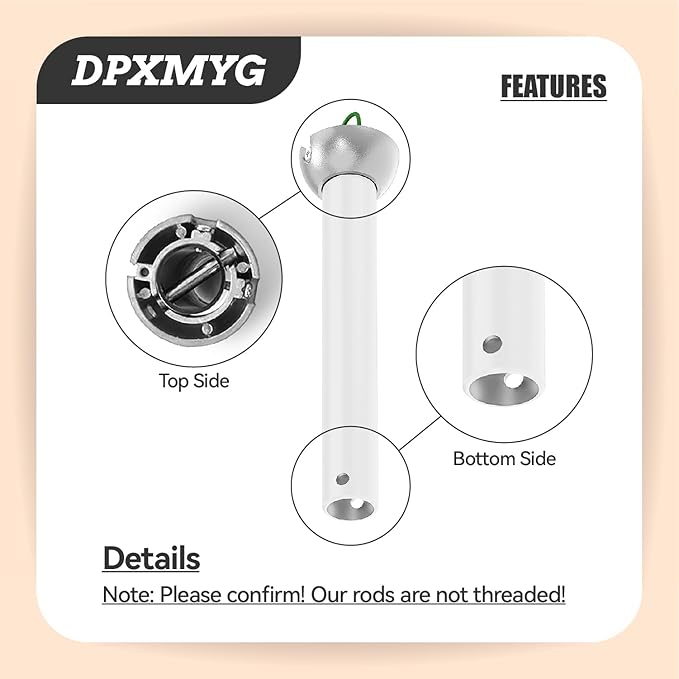 5 inch White Ceiling Fan Downrod with Ball Head, Downrod for Ceiling Fan, 1 inch Outside Diameter, Suitable for a Wide Range of Fans (with Ball Head, Not Threaded)