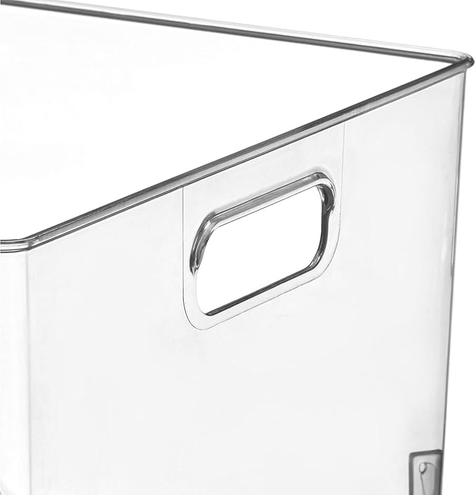 mDesign Large Modern Stackable Plastic Storage Organizer Bin Basket with Handles for Bathroom Vanity Organization - Shelf, Cubby, Cabinet, or Closet Organizing Decor - Ligne Collection, 8 Pack - Clear