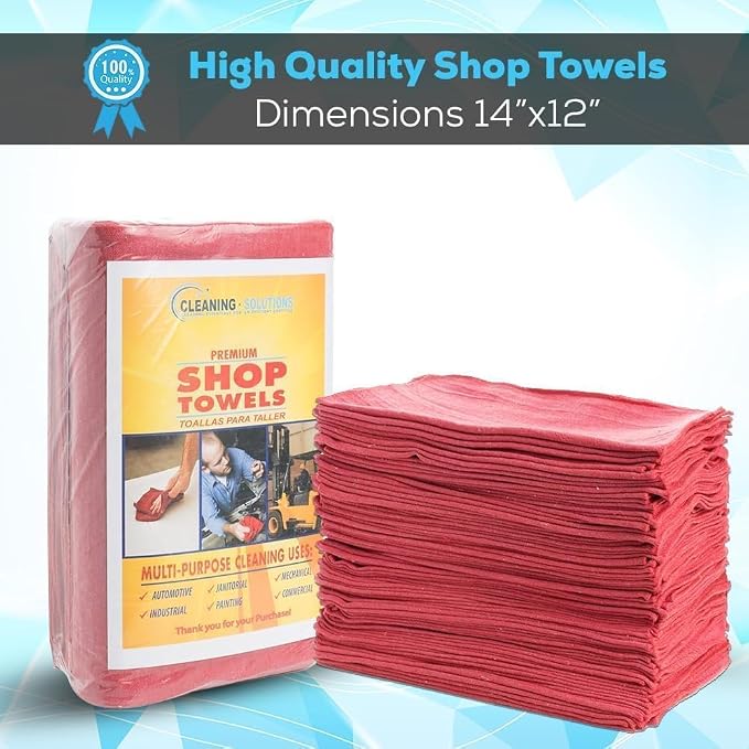 SIMPLI-MAGIC Cotton Shop Towels 14"x12" (500 Pack) – Reusable Cleaning Shop Rags for Mechanic, Industries, Garage and Homes (Red)