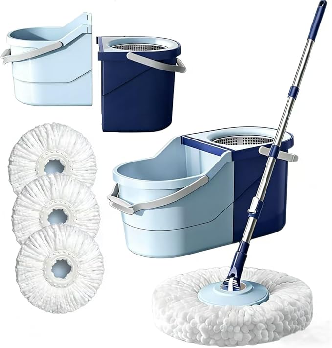 Spin Mop & Bucket System with 4 Washable Microfiber Mop Pads – Ideal Hardwood Floor Mop with Bucket for All Hard Surface Cleaning