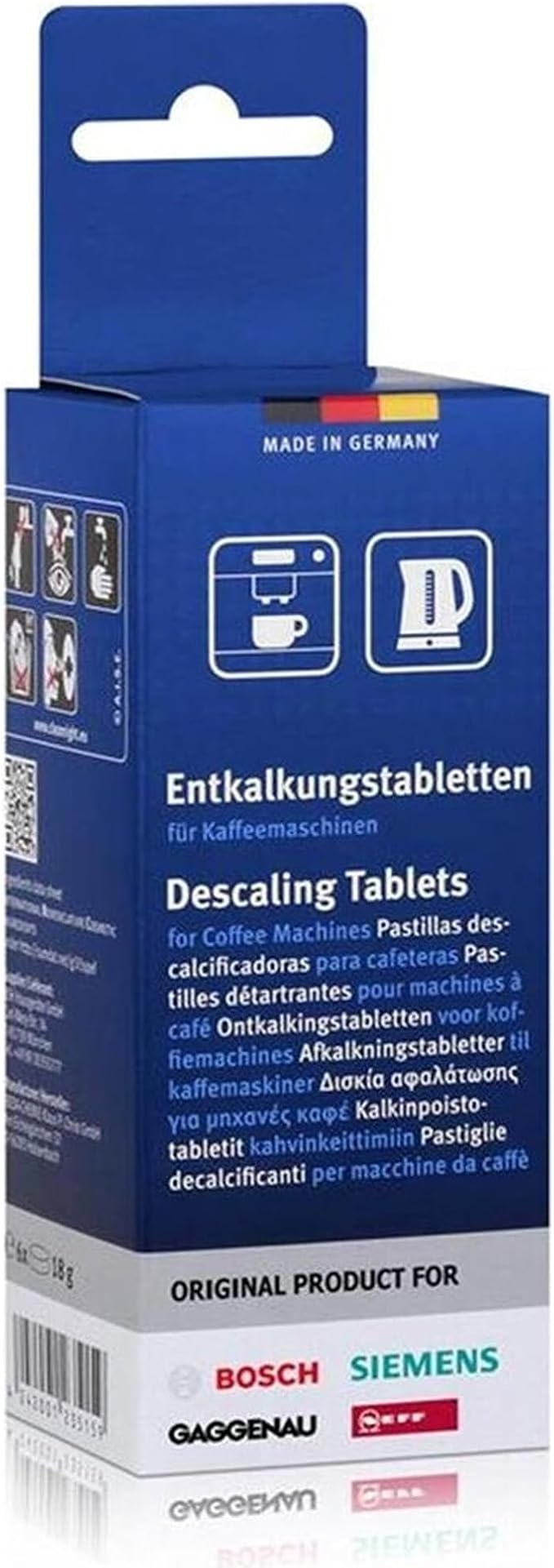 Descaling Tablets for Coffee Machines and Kettles compatible with Bosch Siemens Neff Gaggenau, 6 Tablets x 18gr