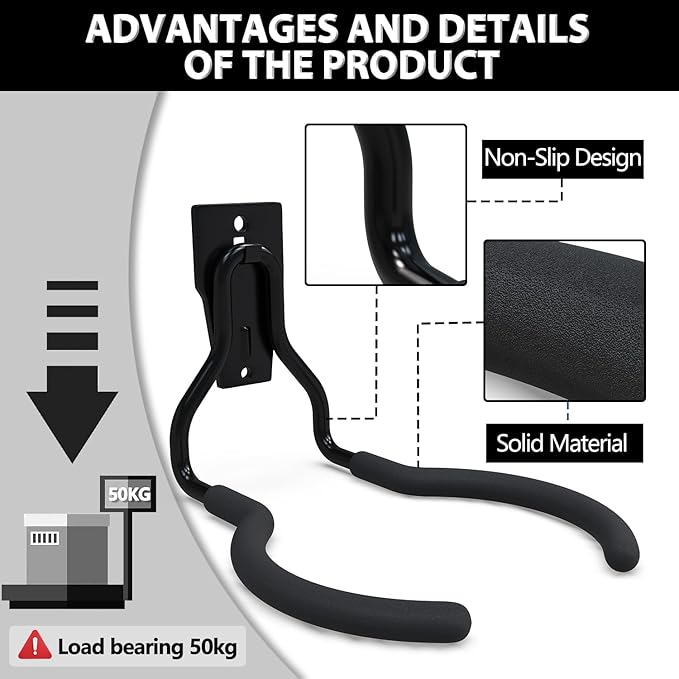 3-H Oversized Garden Power Tool Hanger 4 Pack, Weedeater Hanger,Garage Wall Hooks for Thick Body & Battery-Powered Weed Eater, String Trimmer, Leaf Blower