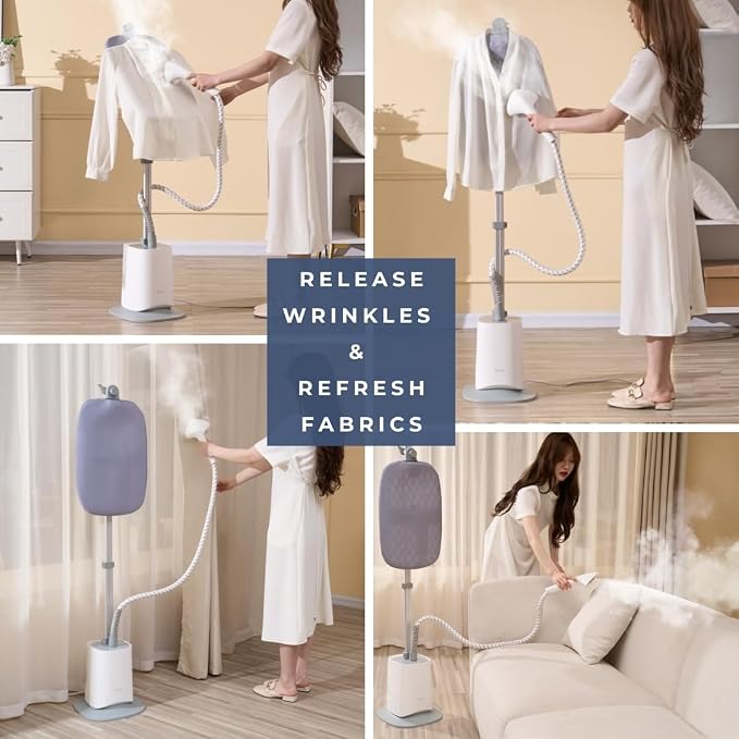 SALAV Standing Garment Steamer w/Smart Auto-Off, 1500W Powerful Steam, Adjustable Ironing Board, 6 Steam Settings for Various Fabric Types, LED Display, Fast Wrinkle Removal for Home & Business Use