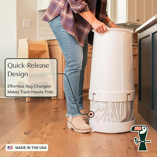 Toocan Trashcan - Ice White -13 Gallon Trash Can with Removable Base & Lid – Patented Design, 40% More Space, Uses Standard Bags, Easy to Clean for Home or Office