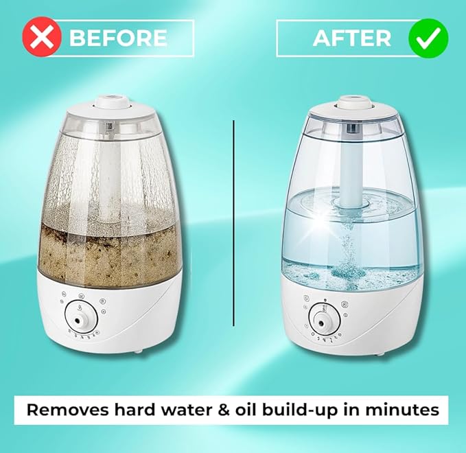 Skyis 24 pack Humidifier Cleaning Tablets Diffuser Cleaner for Stains Residue & Mineral Deposits Improves Mist Flow & Device Care Simple Drop In Formula