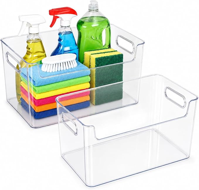 Clear Plastic Storage Bins, Pantry Organizers and Storage, Cleaning Supplies Organizer, Under Sink Storage, Snack Organizer, Multi-Use Organizer Bins for Chips, Vitamin, Spices, Makeup