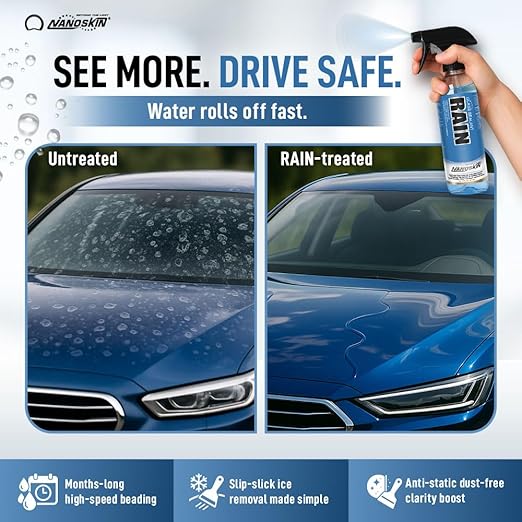 Nanoskin RAIN Glass Sealant 16 oz. - Durable, Invisible Coating for Windshields and Multi-Surface Protection | Repels Rain, Sleet, Snow, & Improves Visibility | For Automotive, Home, Office & More