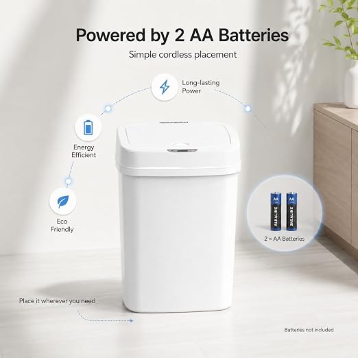DZT-12-5S Smart Motion Sensor Trash Can 10.3 * 7.8 * 14.1inch | 0.3s Fast Opening, Auto Close & Touch-Free Operation for Home and Office (White)