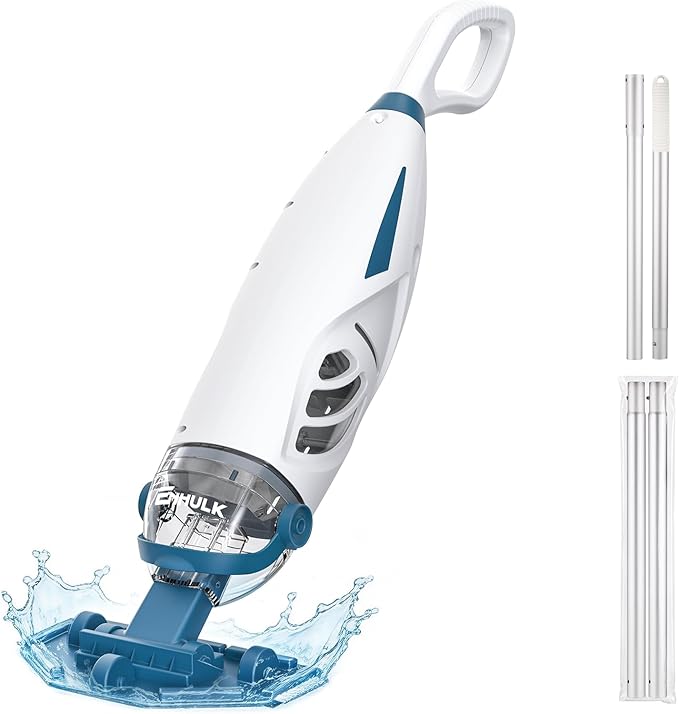 ENHULK PC68 Cordless Pool Vacuum, Upgraded 26.5 GPM Beast-Level Suction, 6' Extension Pole, 2 Filters, 1H Runtime, Handheld Rechargeable Pool Cleaner for Above Ground & Inground Pools