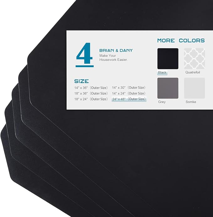 BRIAN & DANY Wire Shelf Liner 24" X 48", Heavy Duty Shelf Liners for Wire Shelving, Waterproof Protector Mats, Set of 4, Black