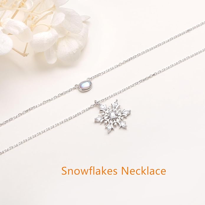 FLYOW Layered Choker Necklace S925 Sterling Silver Star Full Moon Daisy Flower Pendant Disc Jewelry Adjustable Clavicle Necklaces for Women Girls Birthday Gifts